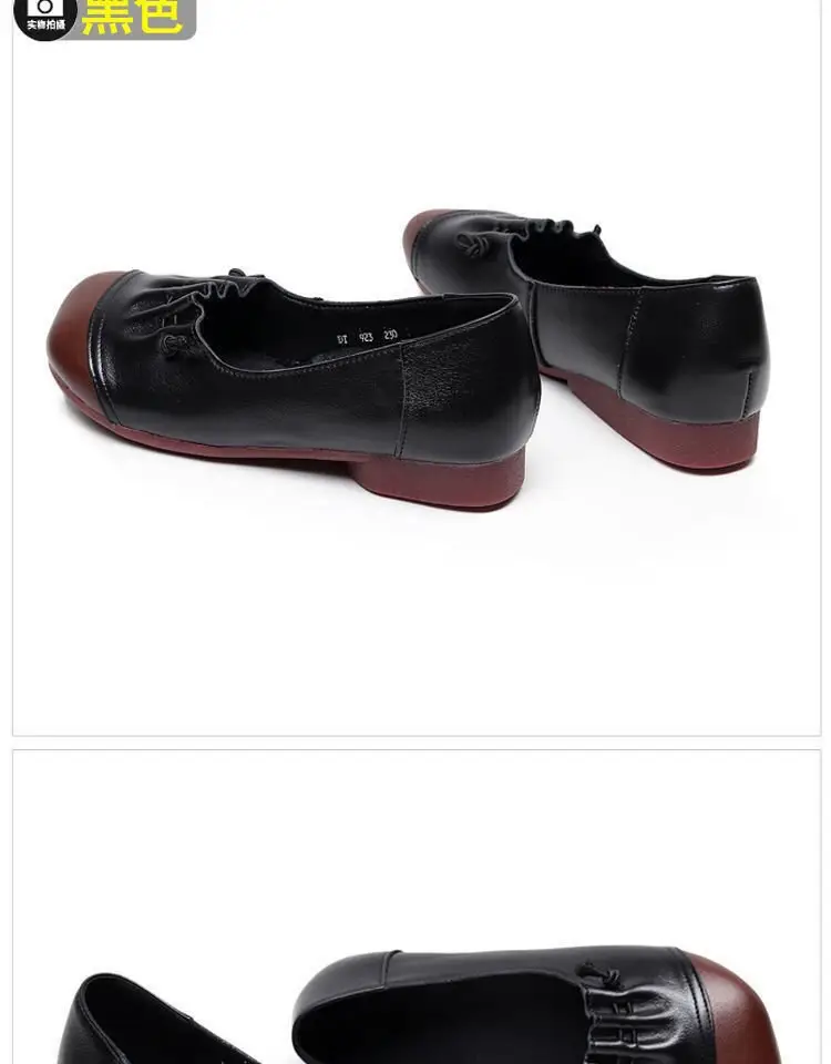 Single Shoes Women's Flat 2024 Spring New Soft Bottom Soft Leather Shallow Women's Shoes Mother's Shoes Round-toed Slip-on Leather Shoes — feature 3