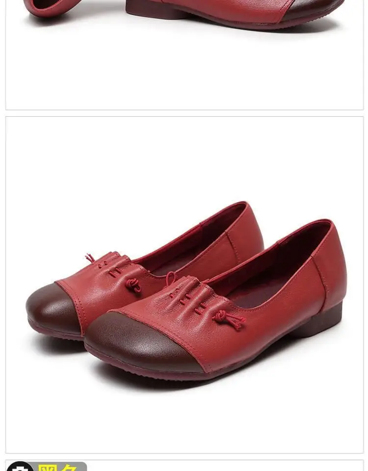 Single Shoes Women's Flat 2024 Spring New Soft Bottom Soft Leather Shallow Women's Shoes Mother's Shoes Round-toed Slip-on Leather Shoes — feature 7