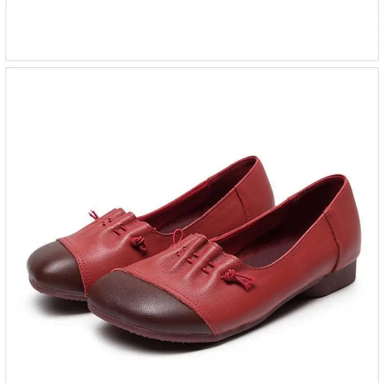 Single Shoes Women's Flat 2024 Spring New Soft Bottom Soft Leather Shallow Women's Shoes Mother's Shoes Round-toed Slip-on Leather Shoes - Image 2