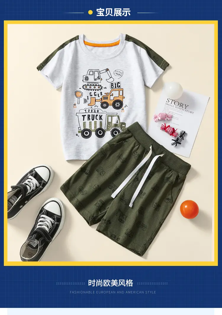 European & American Boys 2Pc Summer T-Shirt Shorts Suit — feature 2