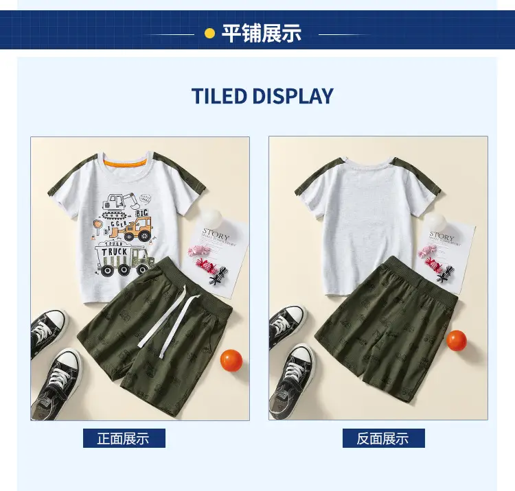 European & American Boys 2Pc Summer T-Shirt Shorts Suit — feature 8