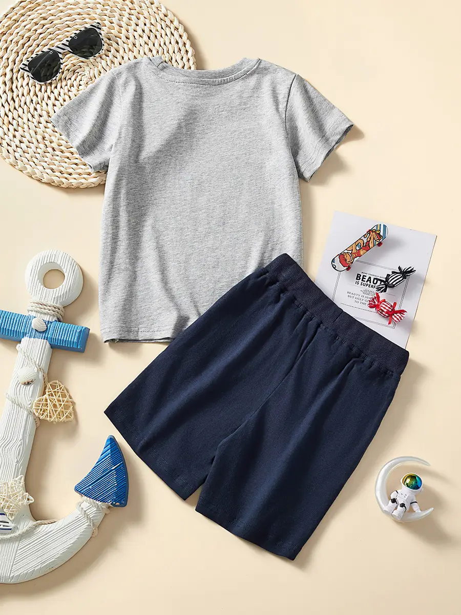 European American Boys T-Shirt Shorts Set 2024 Summer - Image 3