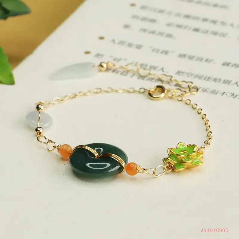 Jade Bracelet Blue Horizontal Safety Buckle Green Jade Bead - Image 3