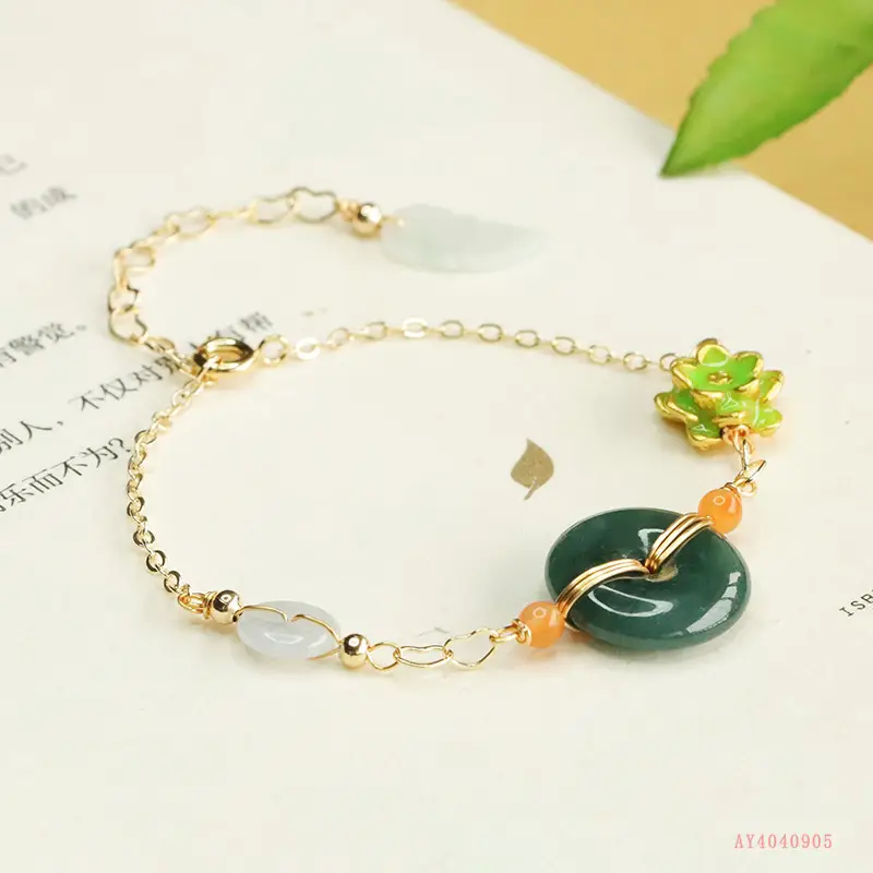 Jade Bracelet Blue Horizontal Safety Buckle Green Jade Bead - Image 4
