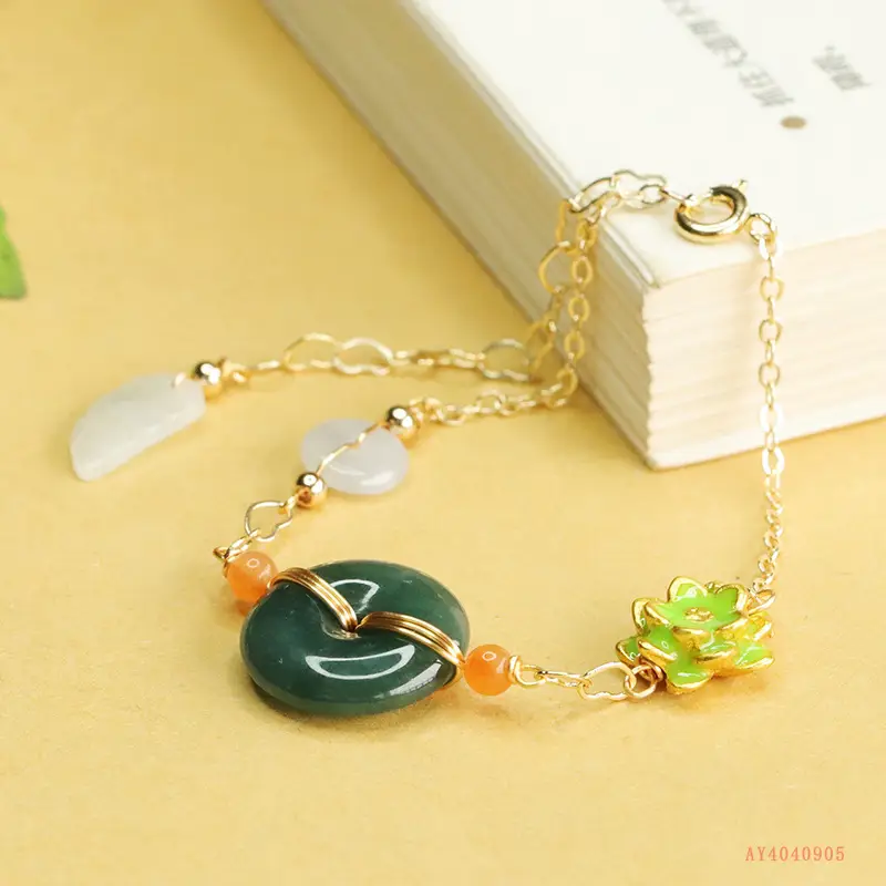 Jade Bracelet Blue Horizontal Safety Buckle Green Jade Bead - Image 5