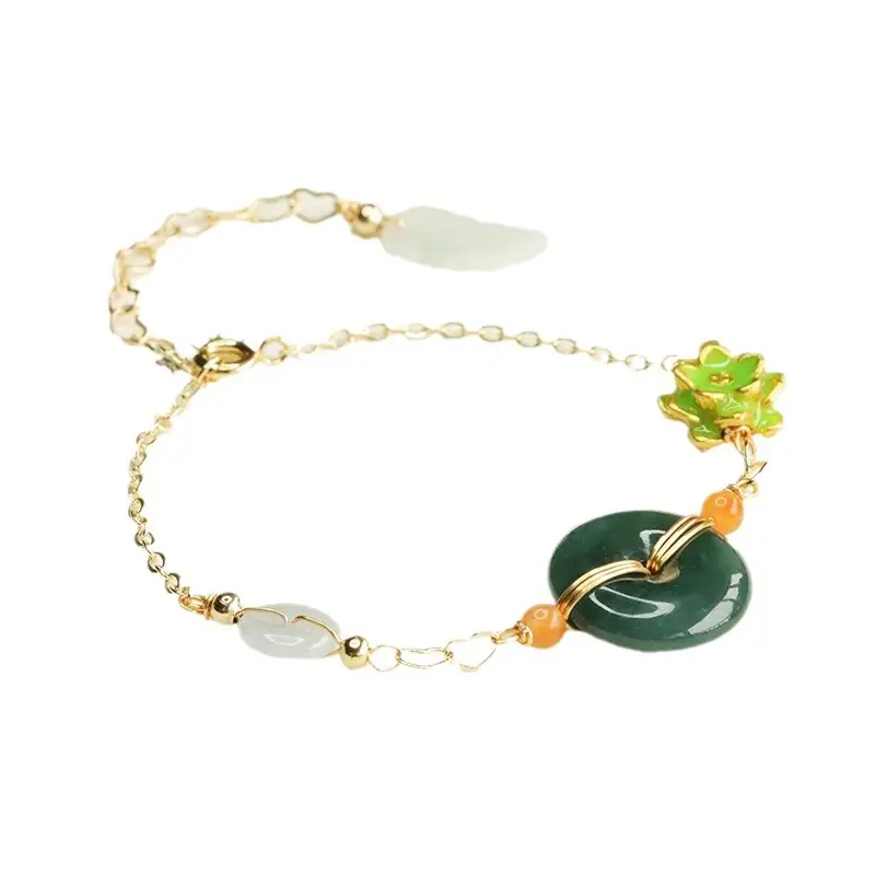 Jade Bracelet Blue Horizontal Safety Buckle Green Jade Bead - Image 6