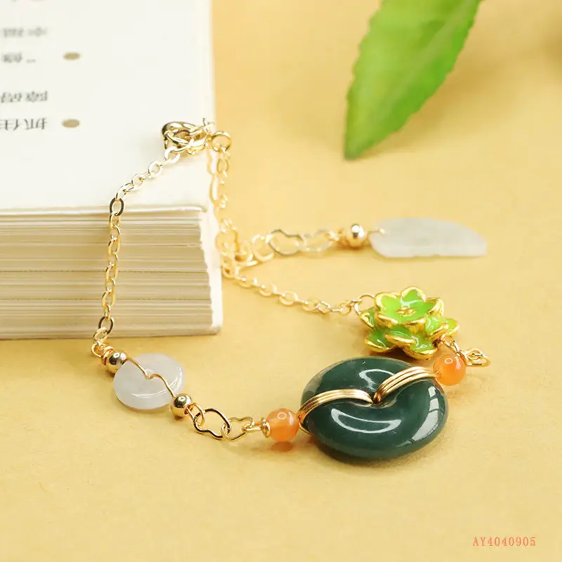 Jade Bracelet Blue Horizontal Safety Buckle Green Jade Bead — feature 9