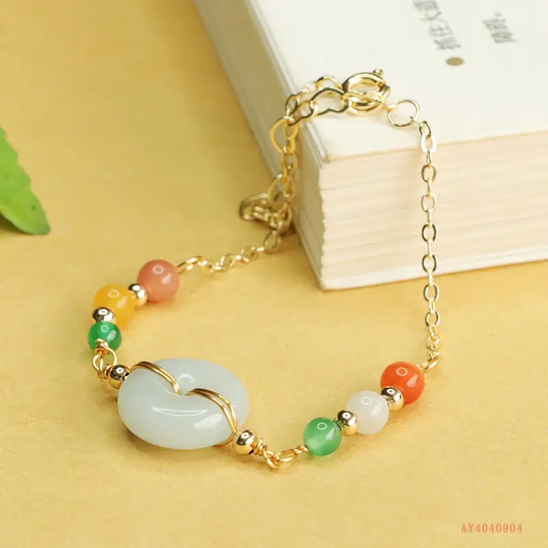 Jade Peace Pendant Bracelet with Colorful Beads - Image 4