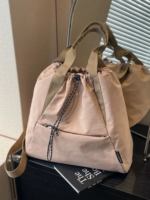 Women's Beige Drawstring Shoulder Bag 2024 New - Image 7