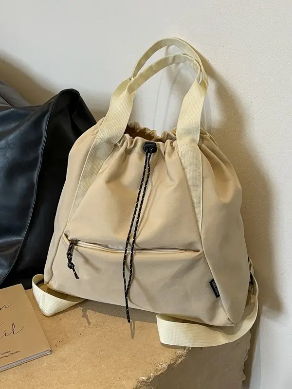 Women's Beige Drawstring Shoulder Bag 2024 New - Image 9