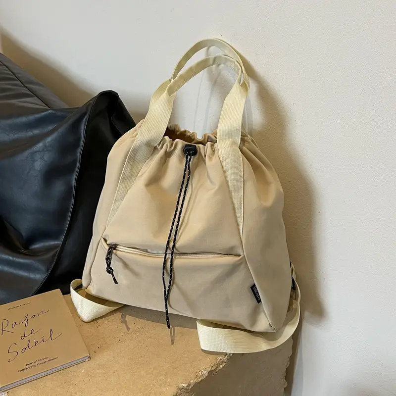 Women's Beige Drawstring Shoulder Bag 2024 New - Image 2