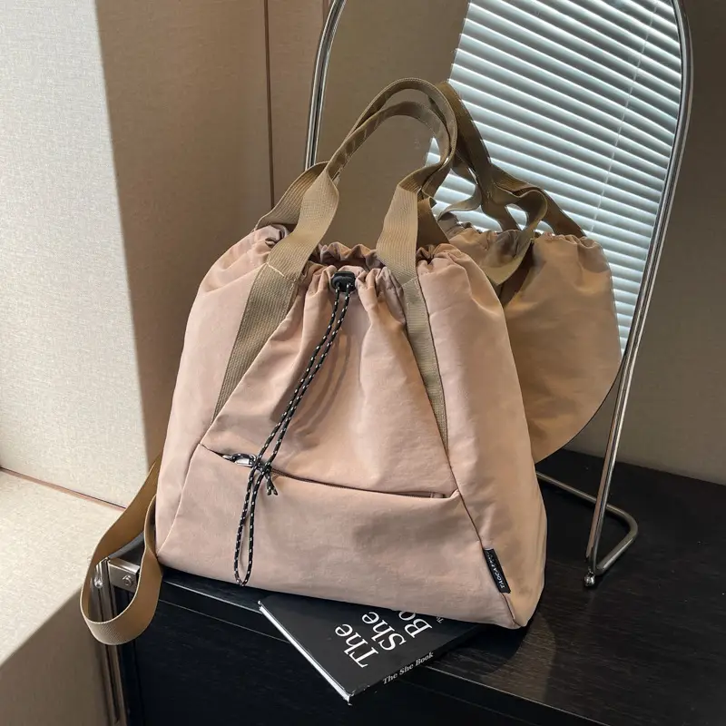 Women's Beige Drawstring Shoulder Bag 2024 New - Image 5