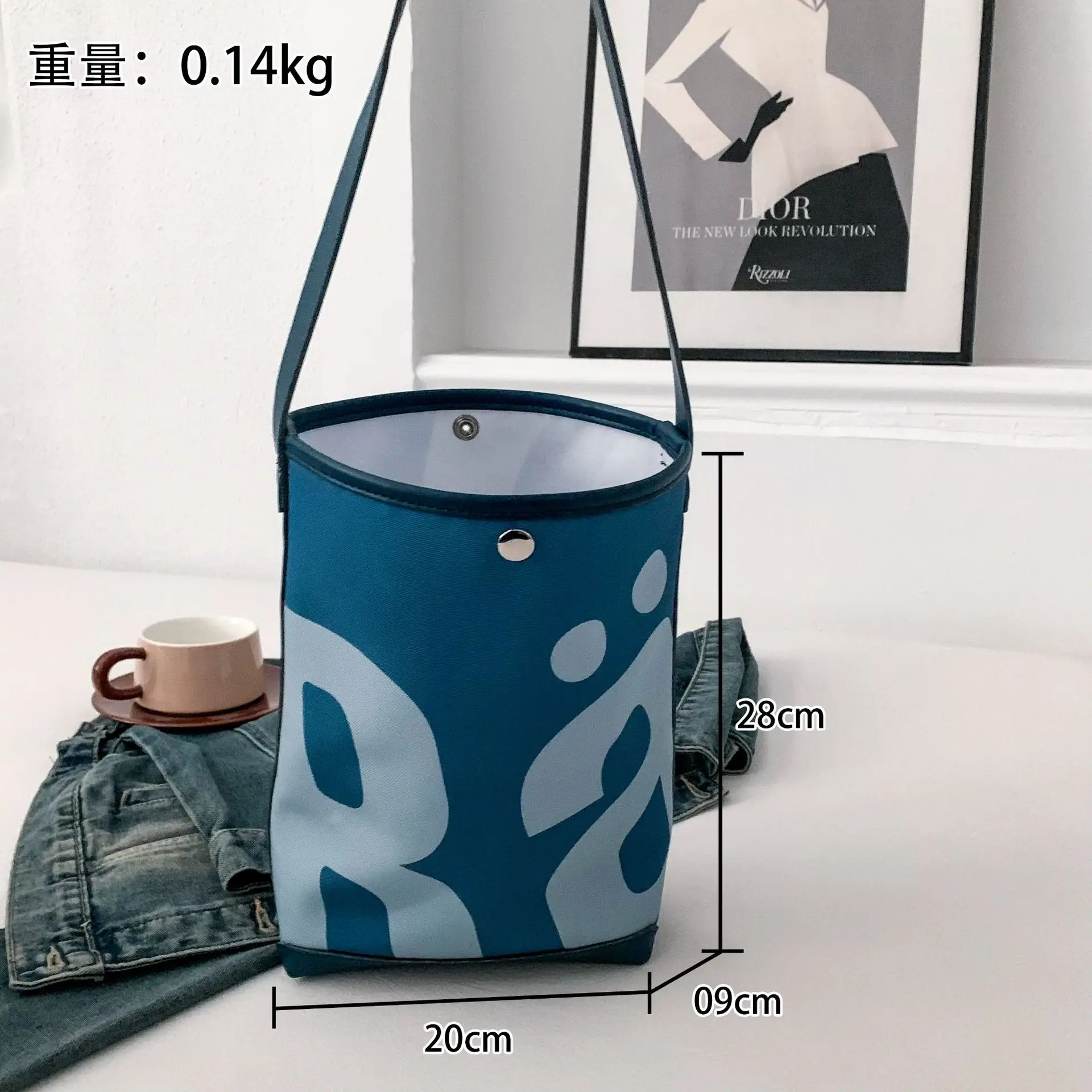 Blue Letter Print Women's Shoulder Bag — feature 2