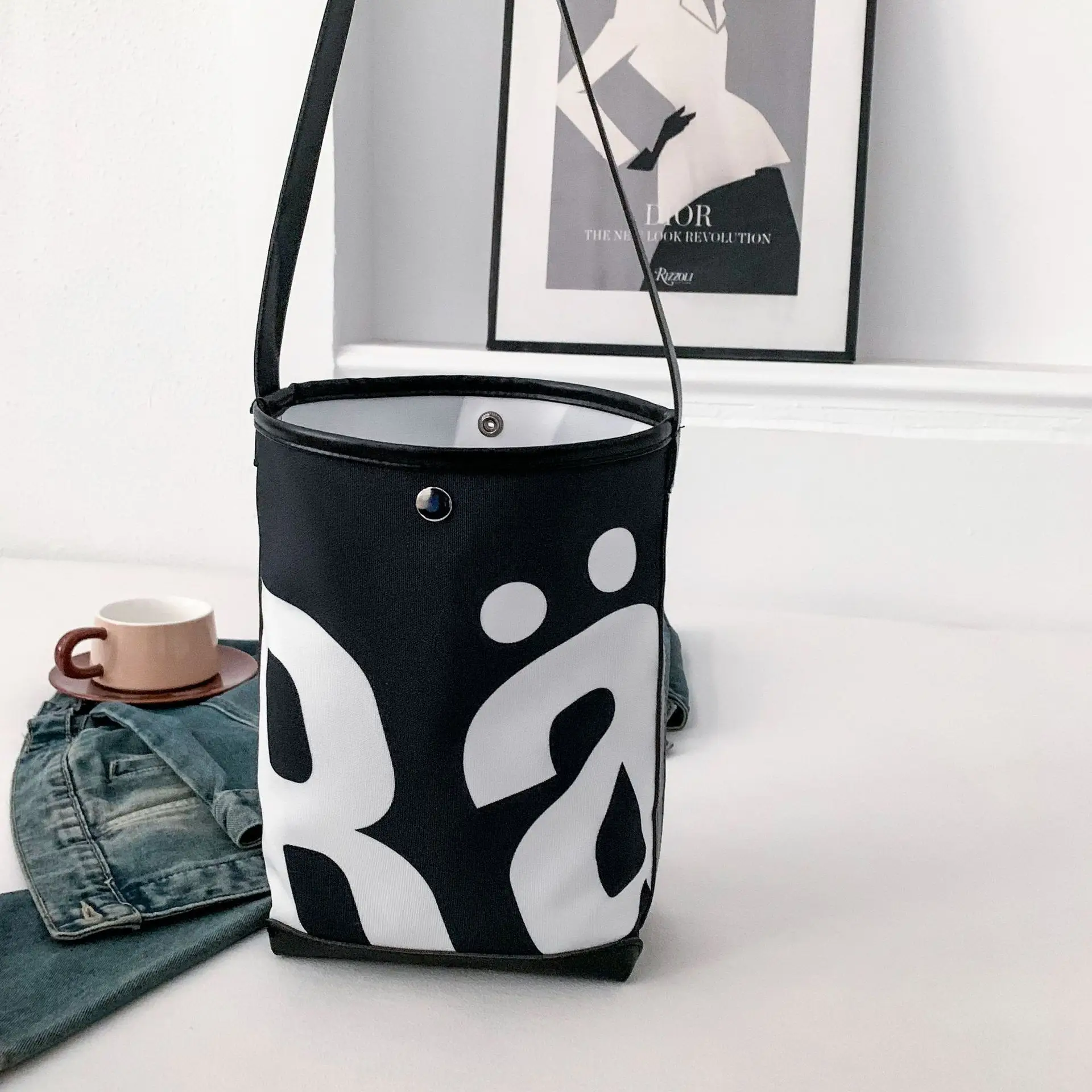 Blue Letter Print Women's Shoulder Bag