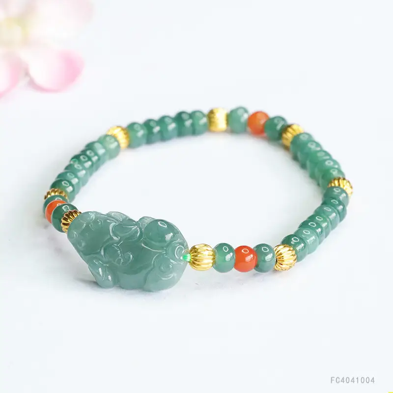 Guan Yu Jade Bracelet Blue Water Pixiu Abacus Bead - Image 3