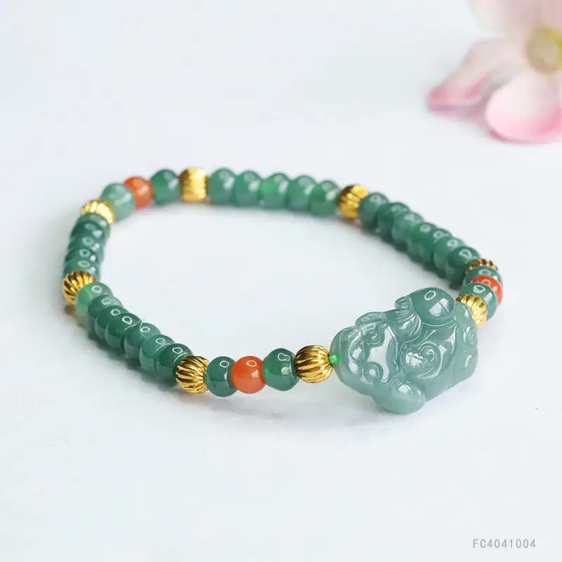 Guan Yu Jade Bracelet Blue Water Pixiu Abacus Bead - Image 4