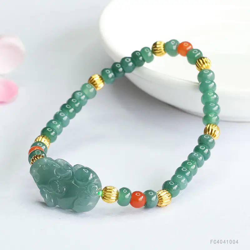 Guan Yu Jade Bracelet Blue Water Pixiu Abacus Bead - Image 5