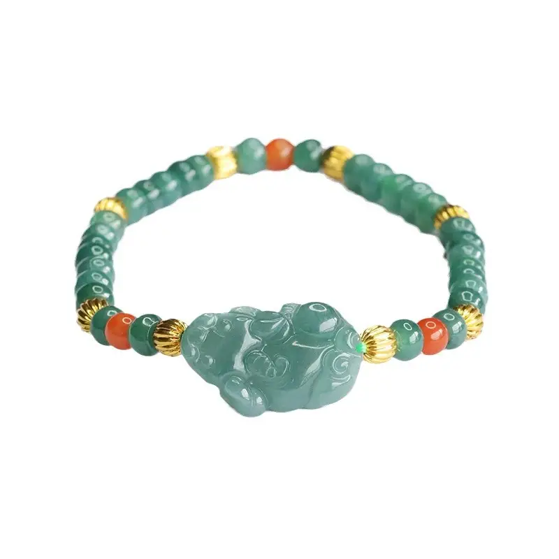 Guan Yu Jade Bracelet Blue Water Pixiu Abacus Bead - Image 6