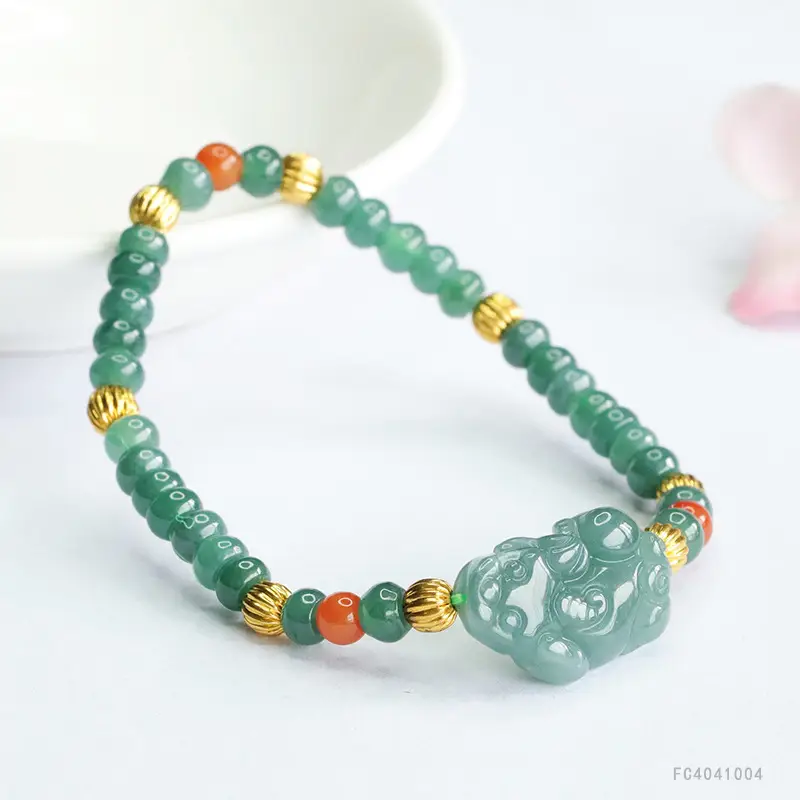 Guan Yu Jade Bracelet Blue Water Pixiu Abacus Bead — feature 9