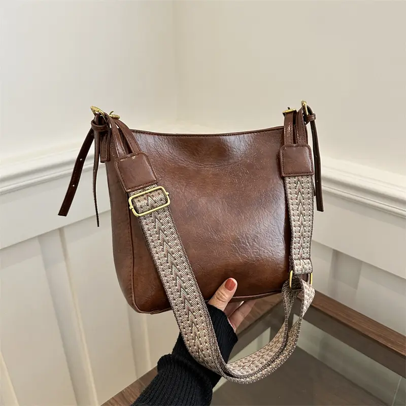 Vintage Korean Style Brown Leather Shoulder Crossbody Bag - Image 7