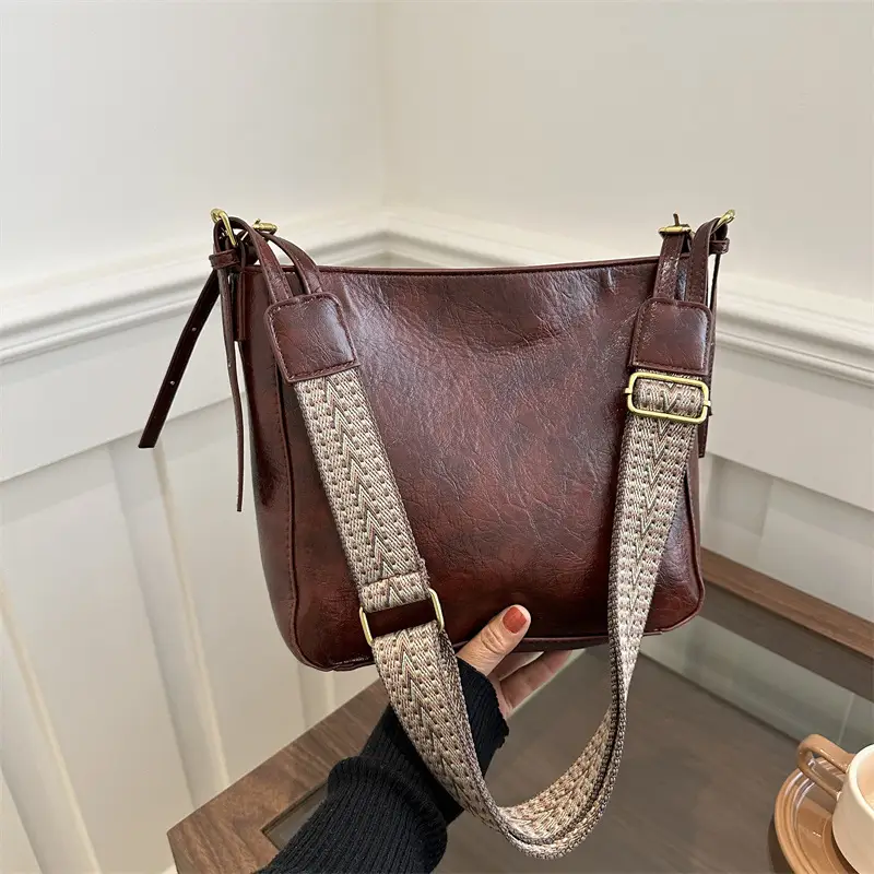 Vintage Korean Style Brown Leather Shoulder Crossbody Bag - Image 8