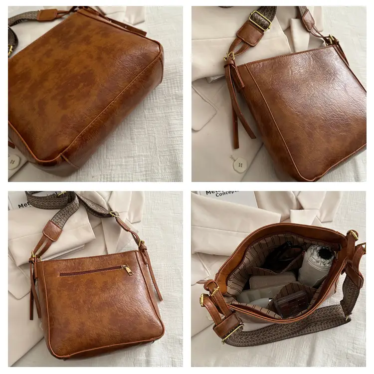 Vintage Korean Style Brown Leather Shoulder Crossbody Bag — feature 7