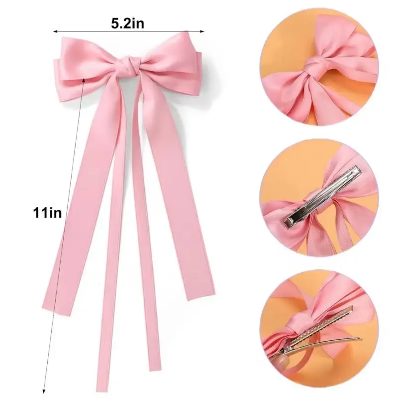 Red Bow Hairpin for Girls Long Ribbon Back Clip - Image 7