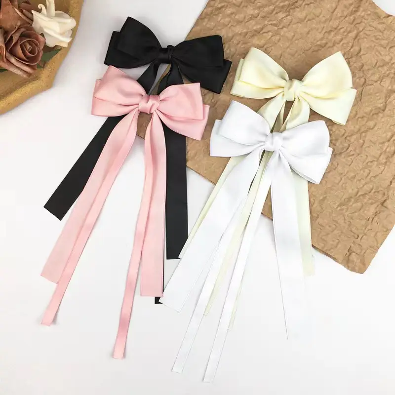 Red Bow Hairpin for Girls Long Ribbon Back Clip — feature 1