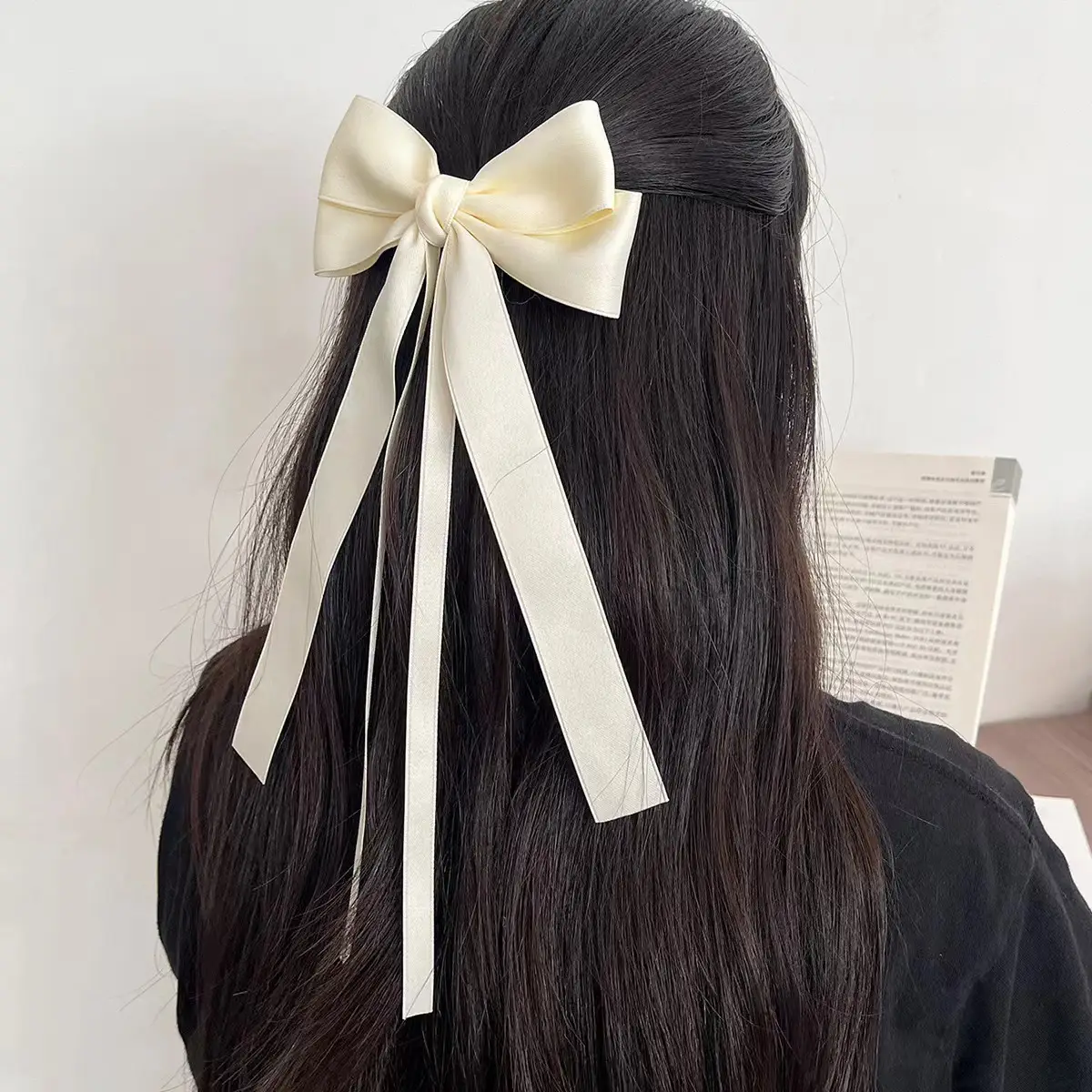 Red Bow Hairpin for Girls Long Ribbon Back Clip - Image 2