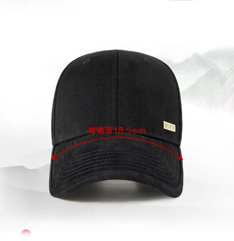 Black Cotton Baseball Cap for Women Men Large Head — feature 15