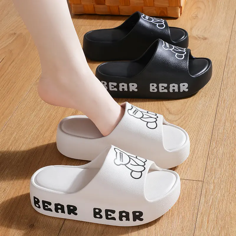 Women's Bear Print EVA Slippers White Black