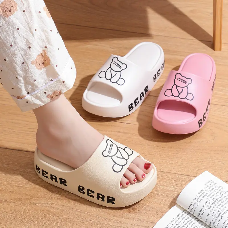 Women's Bear Print EVA Slippers White Black