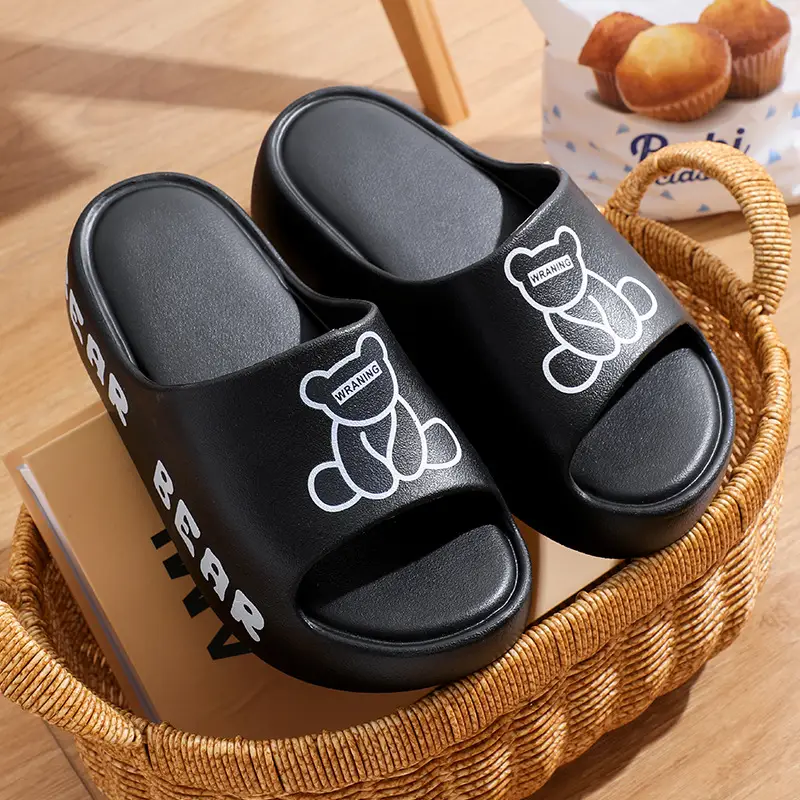 Women's Bear Print EVA Slippers White Black