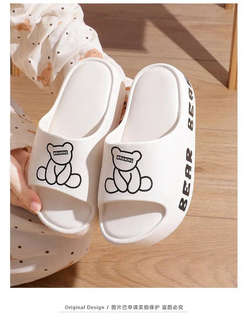 Women's Bear Print EVA Slippers White Black — feature 29