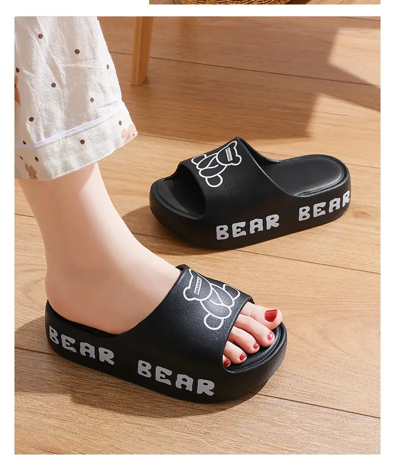 Women's Bear Print EVA Slippers White Black — feature 31