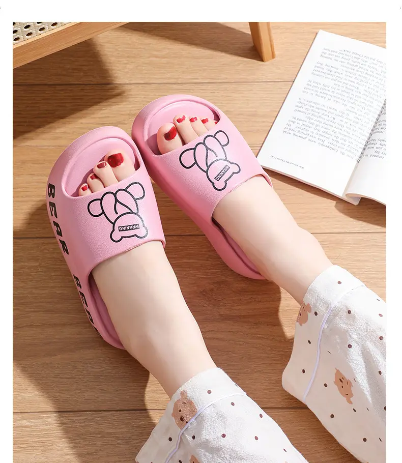 Women's Bear Print EVA Slippers White Black — feature 32