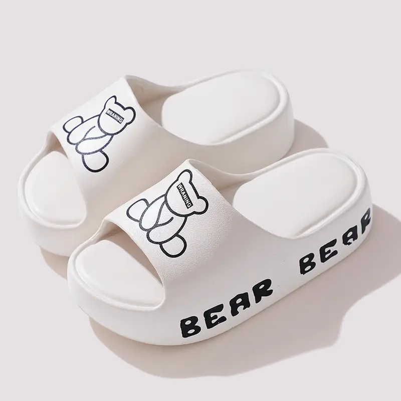 Women's Bear Print EVA Slippers White Black