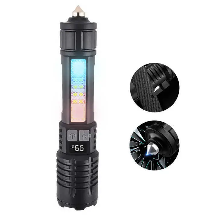 Strong LED Flashlight with Side Lights Red Blue Warning - Image 2