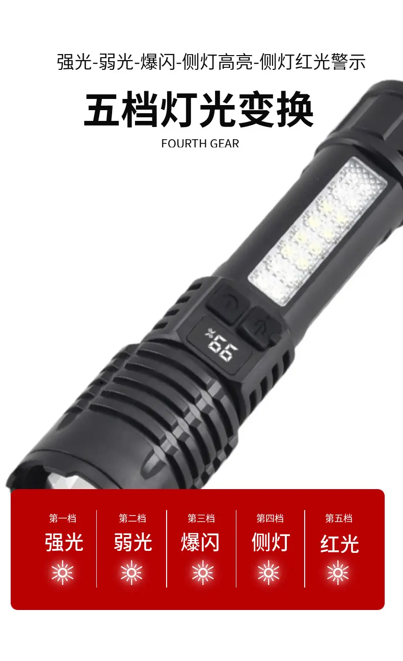 Strong LED Flashlight with Side Lights Red Blue Warning — feature 7