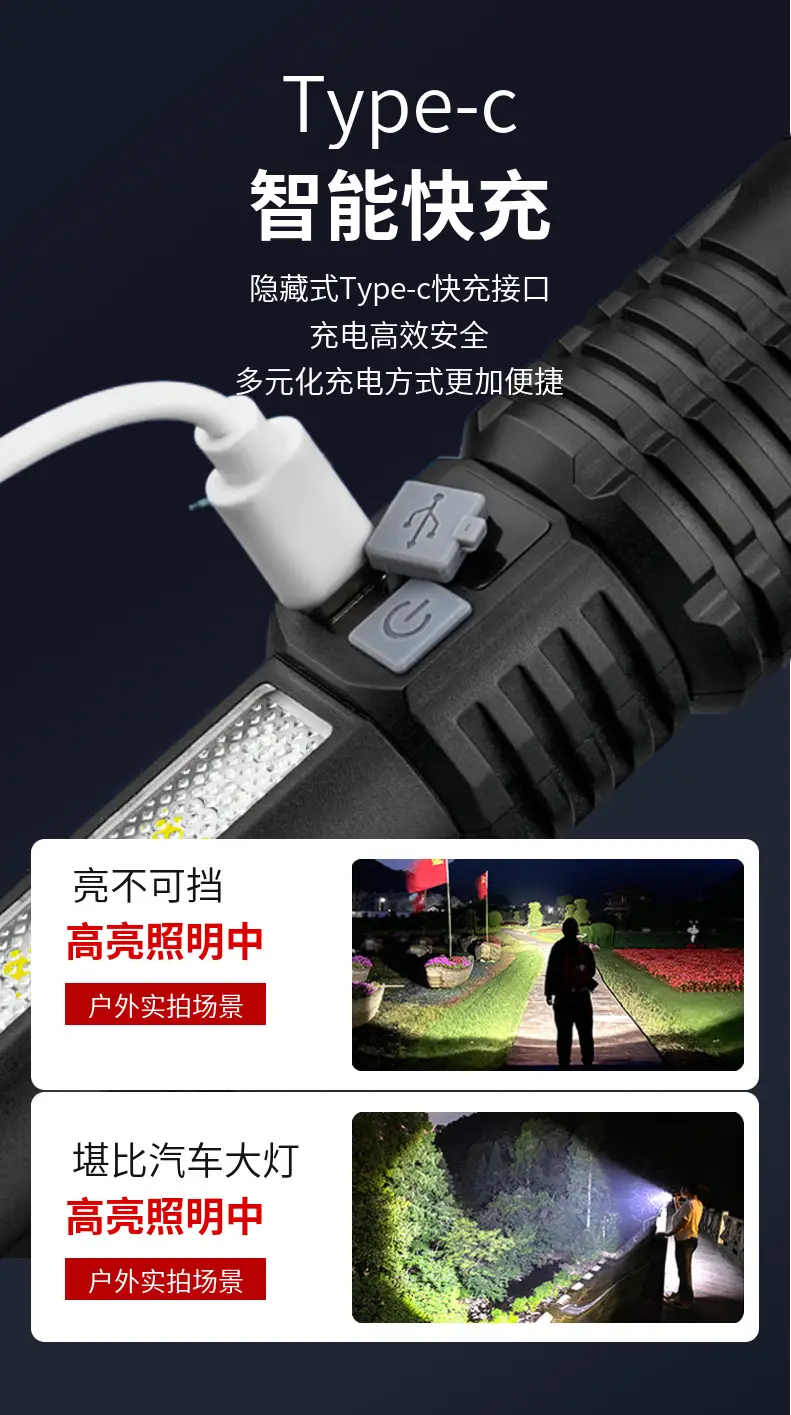 Strong LED Flashlight with Side Lights Red Blue Warning — feature 8