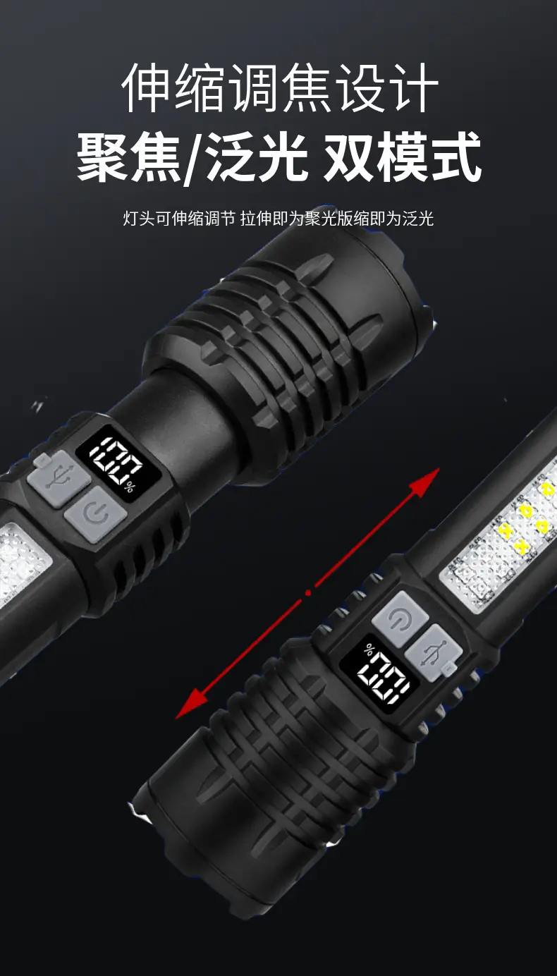 Strong LED Flashlight with Side Lights Red Blue Warning — feature 9