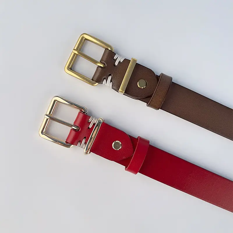 Black Vintage Genuine Leather Women's Belt with Gold Buckle - Image 10