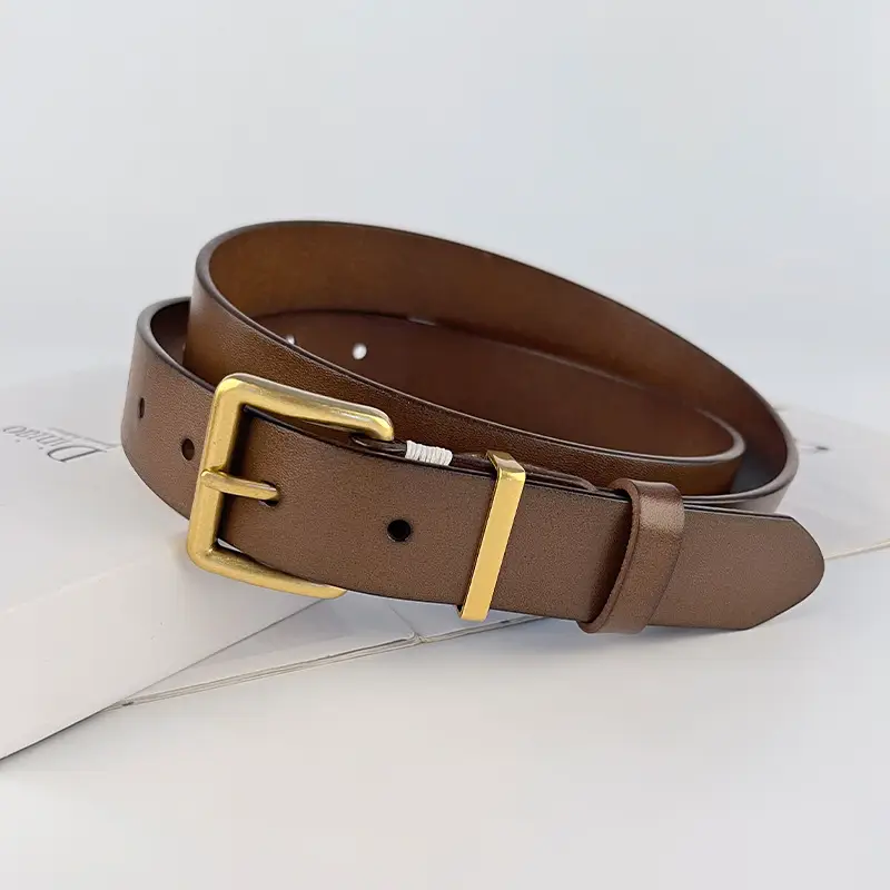 Black Vintage Genuine Leather Women's Belt with Gold Buckle - Image 12