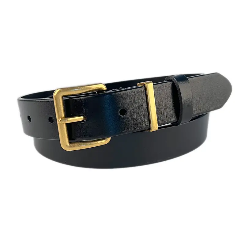 Black Vintage Genuine Leather Women's Belt with Gold Buckle - Image 13