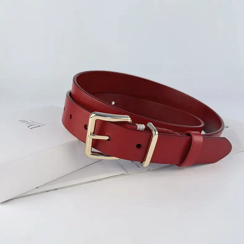 Black Vintage Genuine Leather Women's Belt with Gold Buckle — feature 11