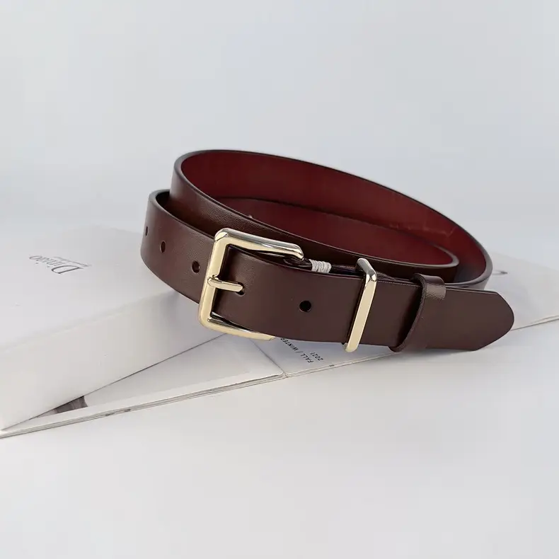 Black Vintage Genuine Leather Women's Belt with Gold Buckle — feature 12