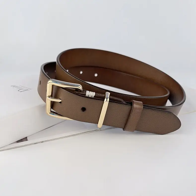 Black Vintage Genuine Leather Women's Belt with Gold Buckle — feature 13