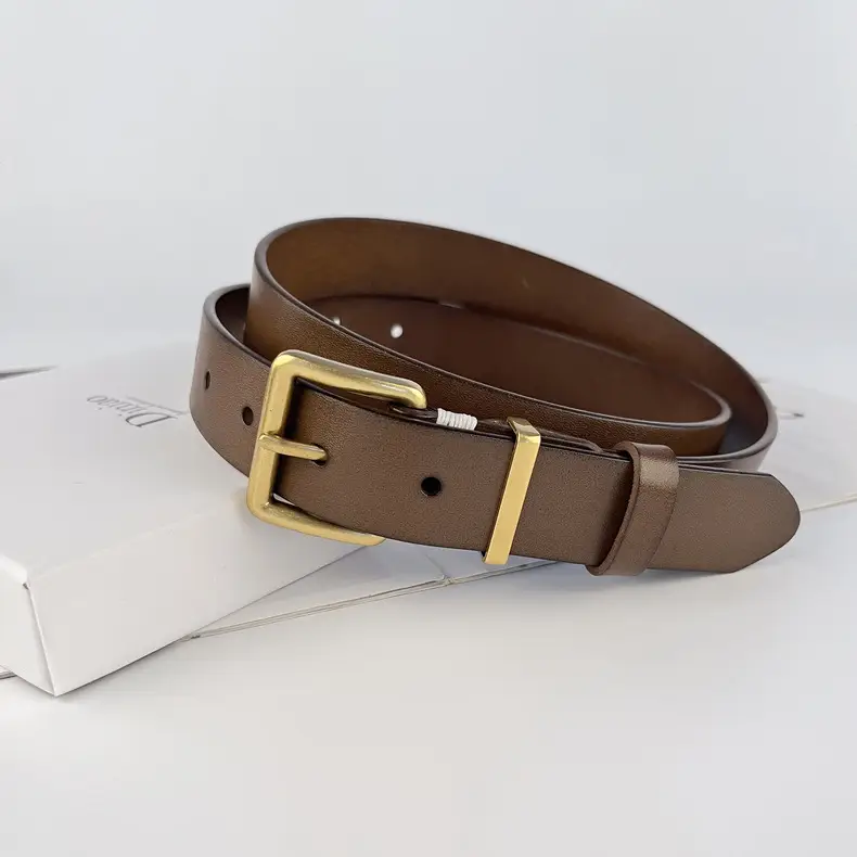 Black Vintage Genuine Leather Women's Belt with Gold Buckle — feature 14