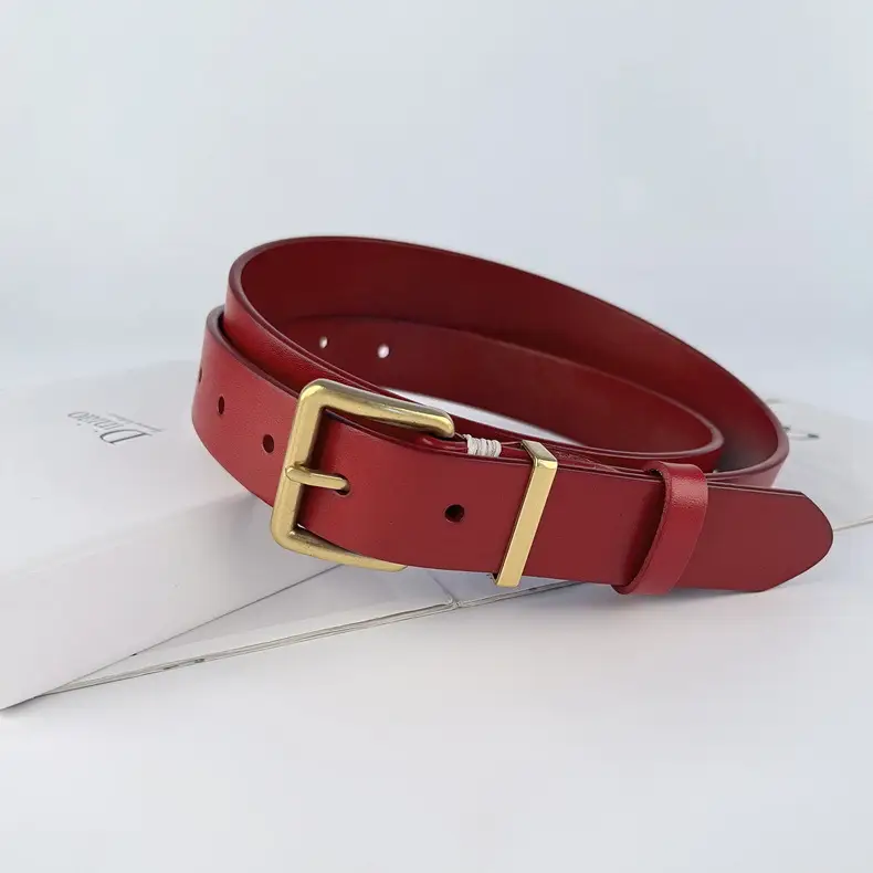 Black Vintage Genuine Leather Women's Belt with Gold Buckle — feature 16