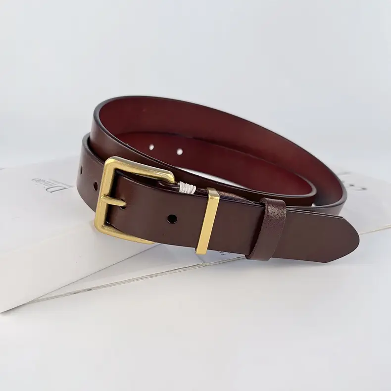 Black Vintage Genuine Leather Women's Belt with Gold Buckle — feature 17